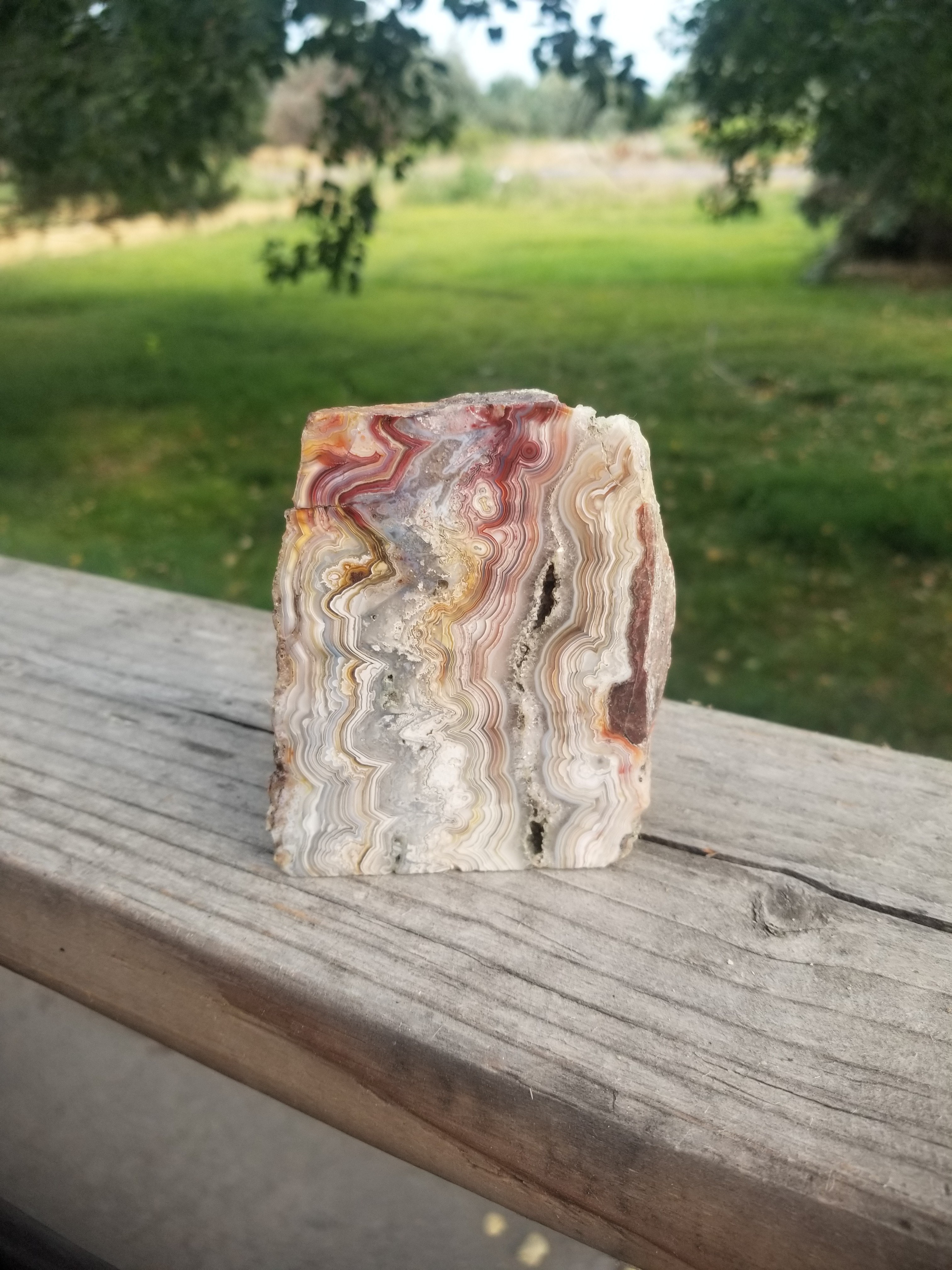 Nice Crazy Banded Lace Agate Chalcedony Face Polished Upright Specimen 1+Lb